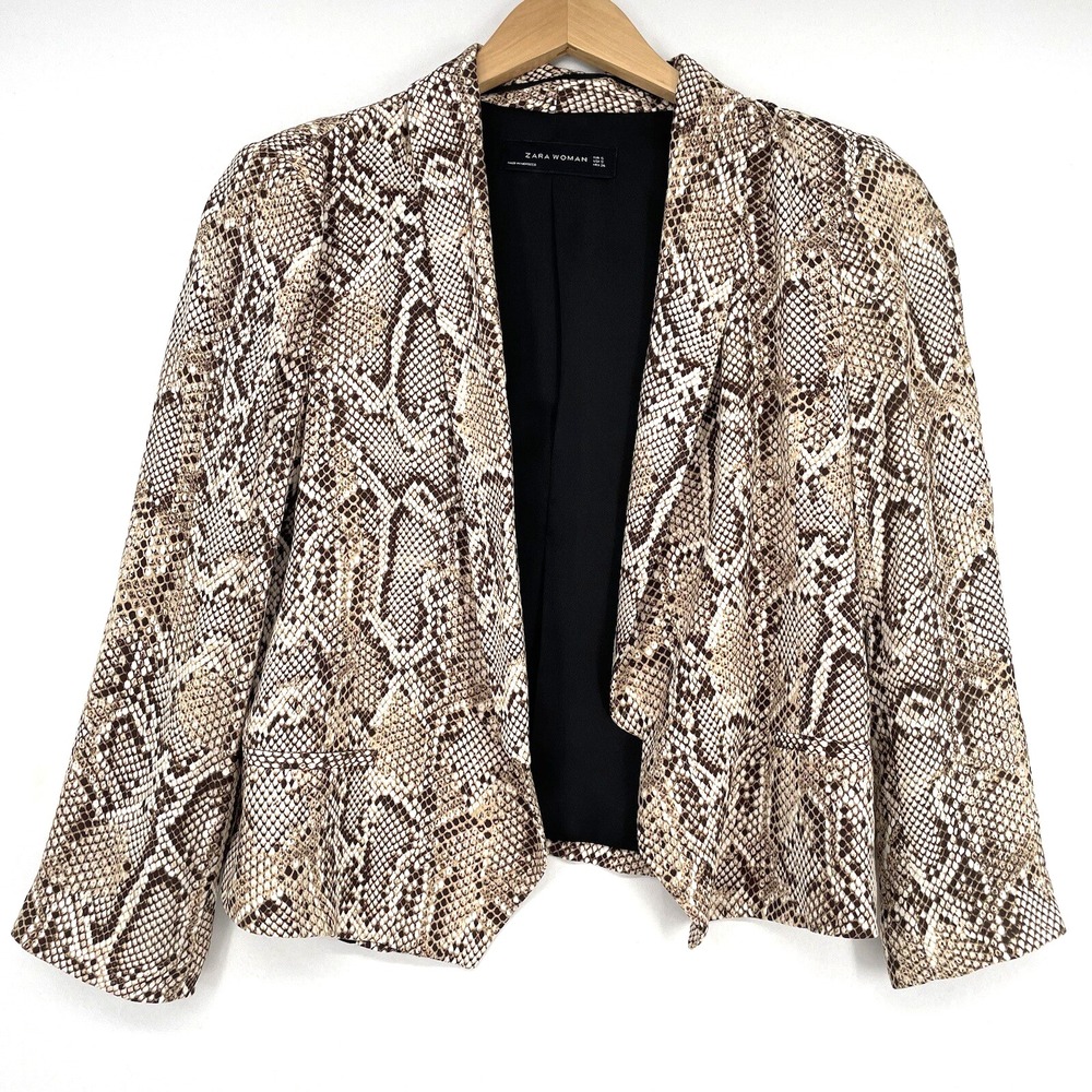 Zara Woman Blazer‎ Size S Snake Print Jacket Lined Cropped